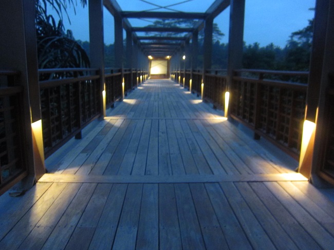フォーシーズンズ リゾート バリ アット サヤン エントランスの白い橋 夜
